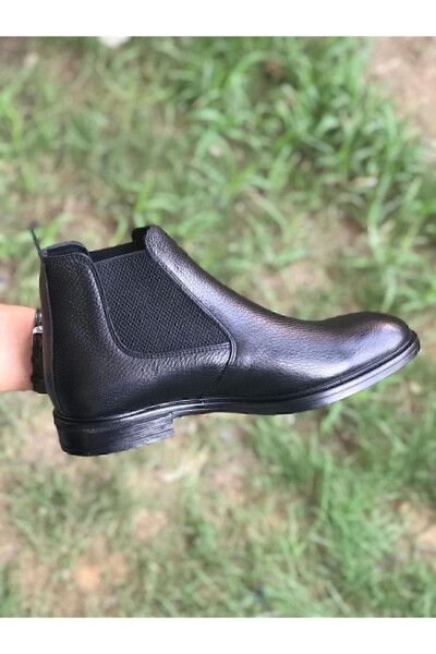 Men's Black Genuine Leather Casual Boots - 2