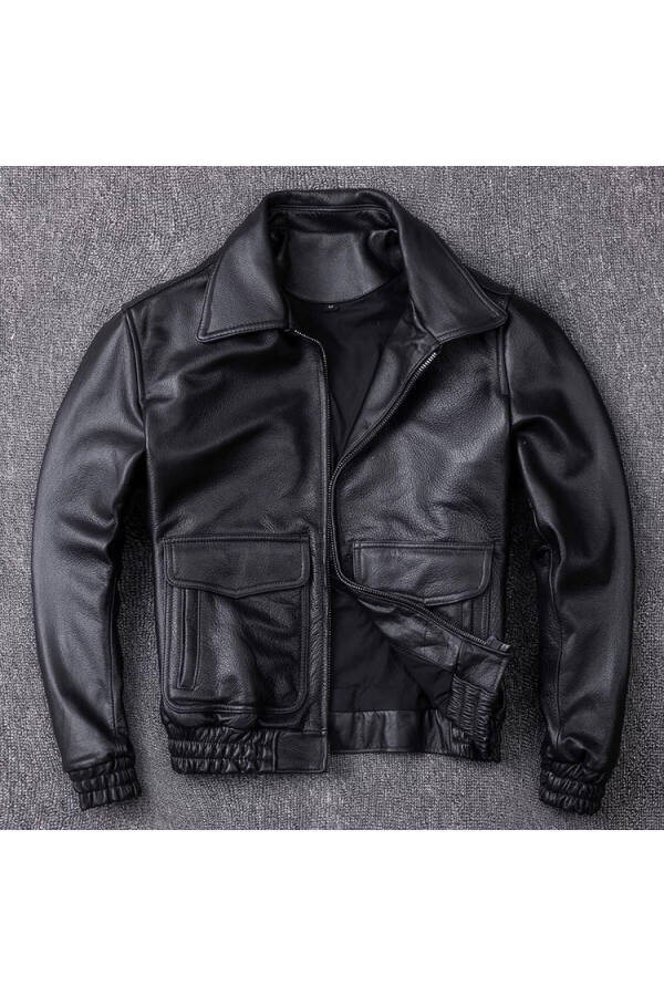 Men's Black Genuine Leather Jacket - 1