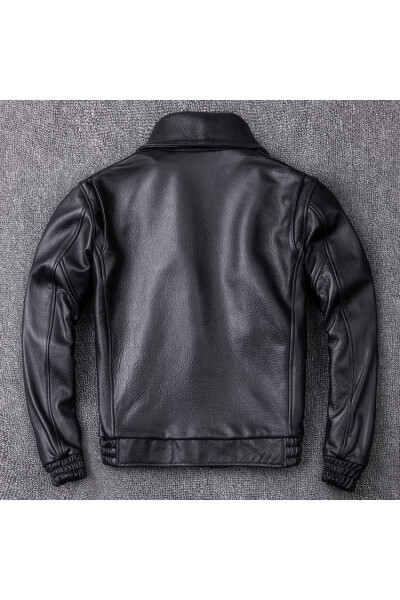 Men's Black Genuine Leather Jacket - 3