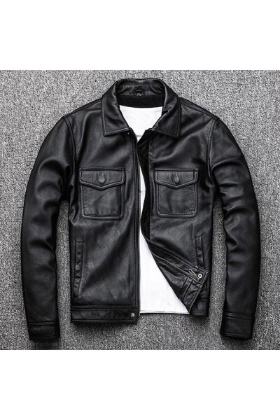 Men's Black Genuine Leather Jacket 112 - 1