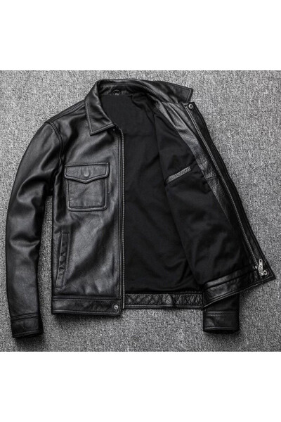 Men's Black Genuine Leather Jacket 112 - 2