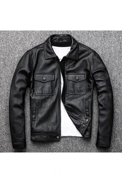 Men's Black Genuine Leather Jacket 112 - DESAR DERI