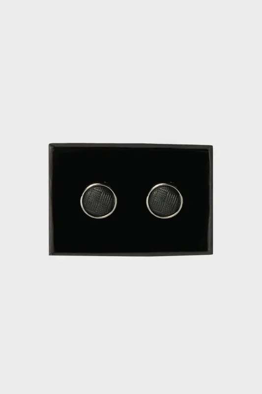 Men's Black-Gray Metal Cufflinks in Special Gift Box - Modazone