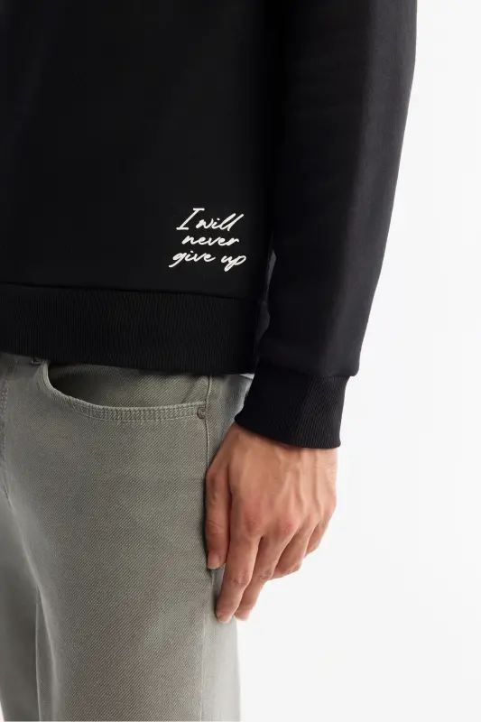 Men's Black Hooded 3 Thread Combed Printed Sweatshirt - 3