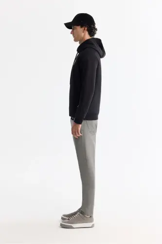 Men's Black Hooded 3 Thread Combed Printed Sweatshirt - 4
