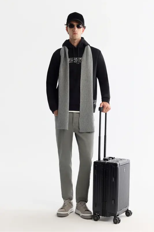 Men's Black Hooded 3 Thread Combed Printed Sweatshirt - 6