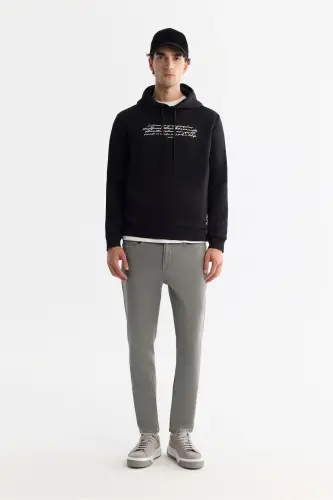 Men's Black Hooded 3 Thread Combed Printed Sweatshirt - 8