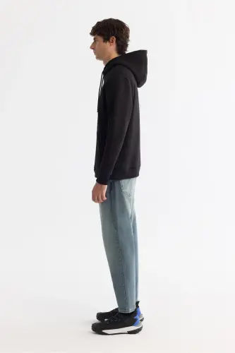 Men's Black Hooded Collar 3 Thread Combed Sweats - 3