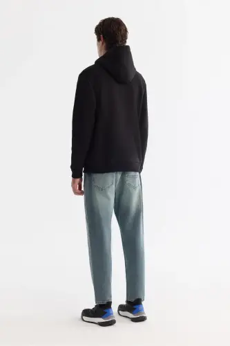 Men's Black Hooded Collar 3 Thread Combed Sweats - 4