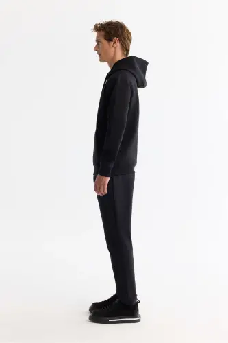 Men's Black Hooded Cotton Printed Elastane Sweatshirt - 3