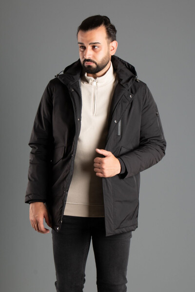 Men's Black Hooded Puffer Jacket - 3