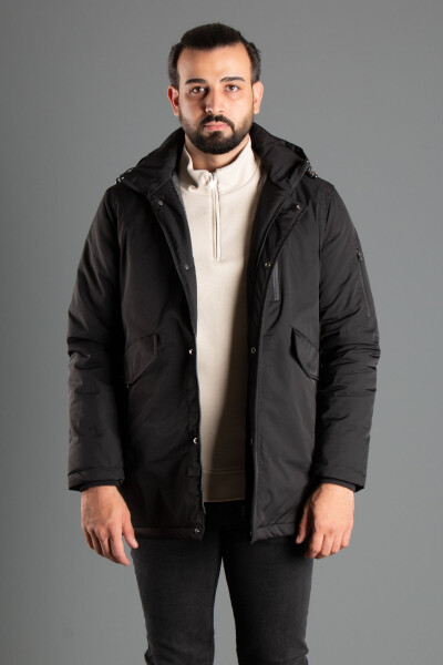 Men's Black Hooded Puffer Jacket - 4