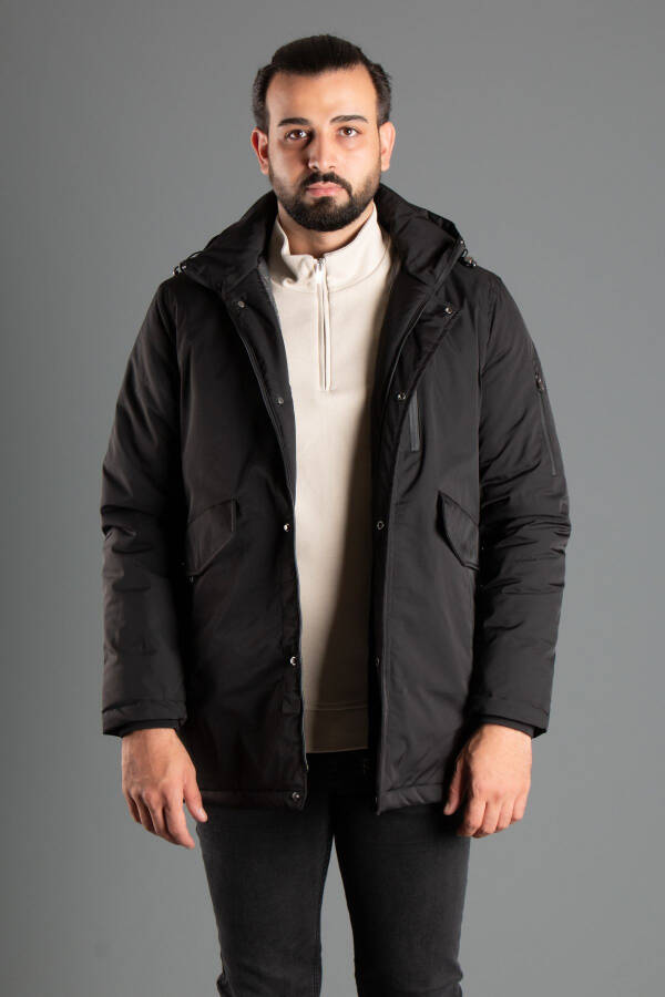 Men's Black Hooded Puffer Jacket - 4