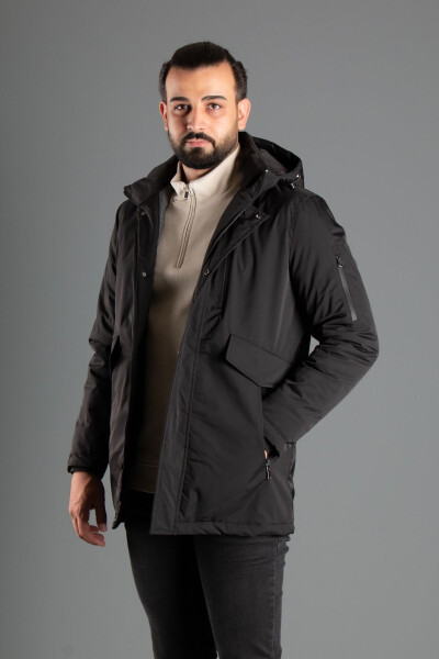 Men's Black Hooded Puffer Jacket - 5