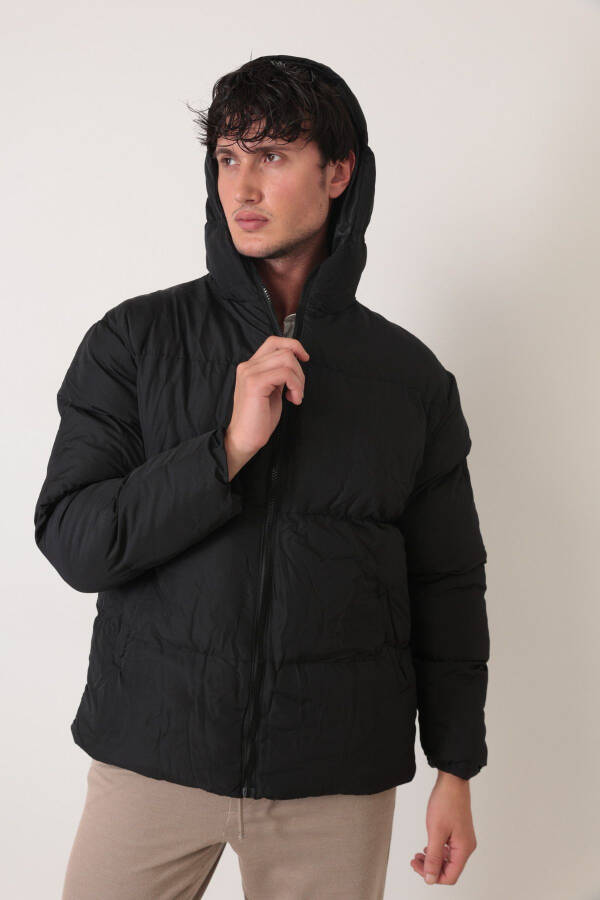 Men's Black Hooded Puffer Jacket - 1