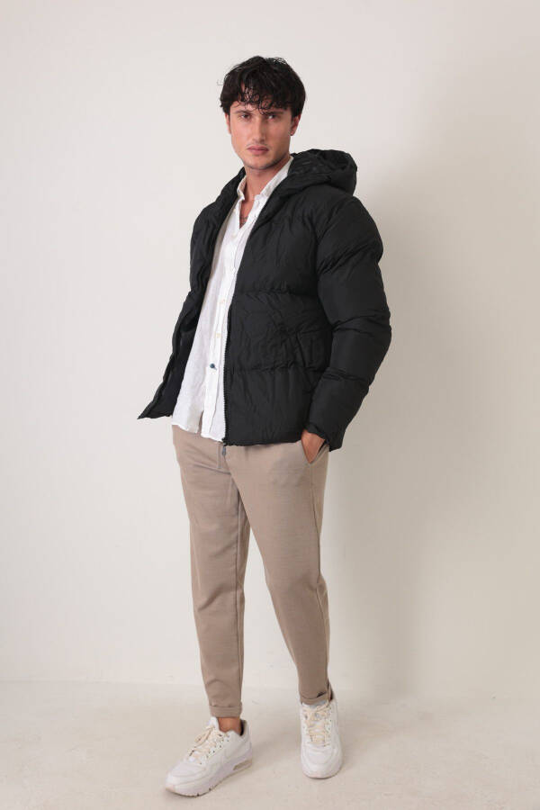 Men's Black Hooded Puffer Jacket - 2