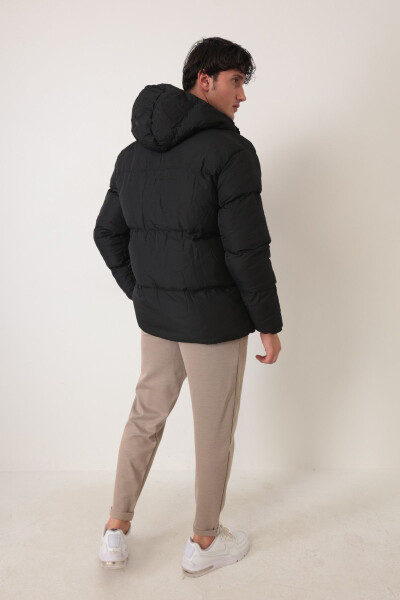 Men's Black Hooded Puffer Jacket - 4