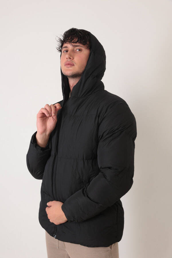 Men's Black Hooded Puffer Jacket - 6