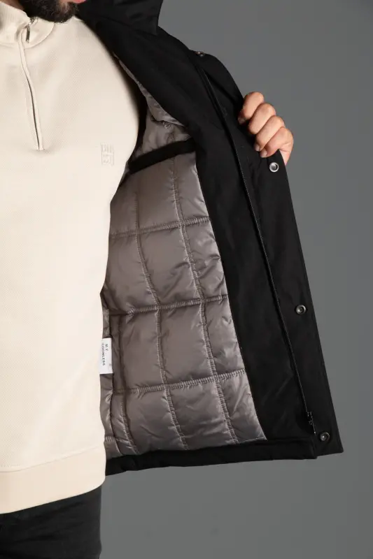 MEN'S BLACK HOODED PUFFER JACKET-BLACK - 4