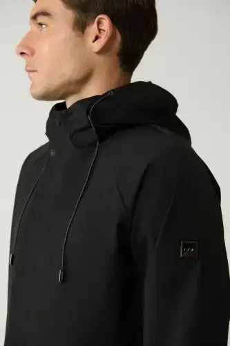 Men's Black Hooded Raglan Sleeve Water-Resistant Comfort Fit Jacket - AVVA (1)
