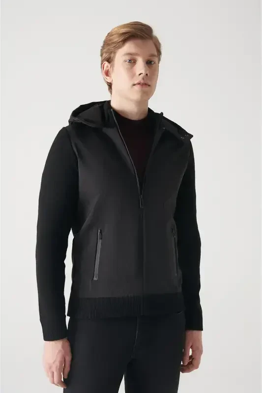 Men's Black Hooded Wool Coat - AVVA