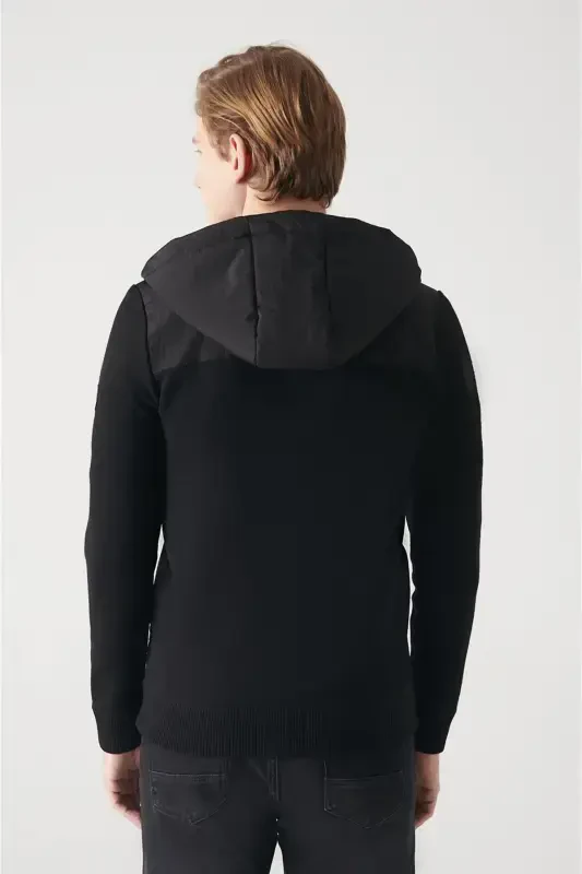 Men's Black Hooded Wool Coat - 4