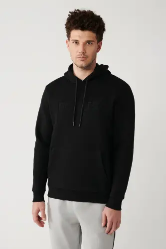 Men's Black Hoodie 3 Thread Combed Cotton Kangaroo Pocket 