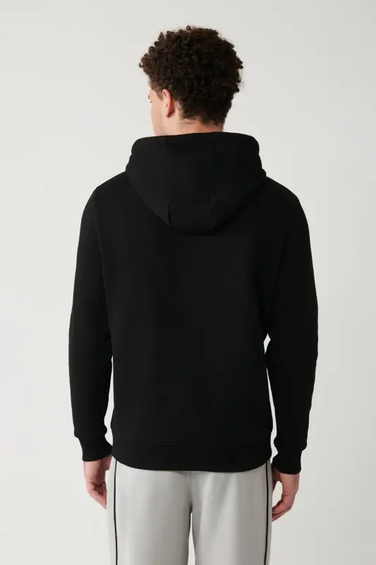 Men's Black Hoodie 3 Thread Combed Cotton Kangaroo Pocket - 4
