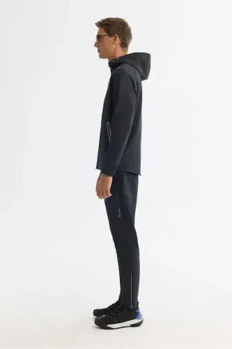 Men's Black Hoodie Zip-Up Elastane Sweatshirt - 4