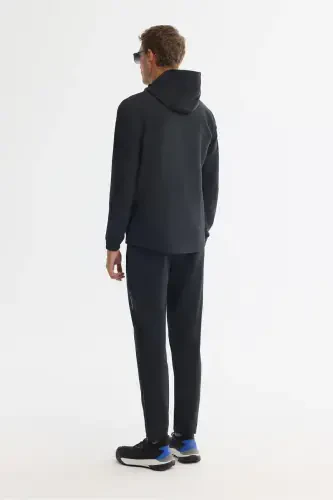 Men's Black Hoodie Zip-Up Elastane Sweatshirt - 5