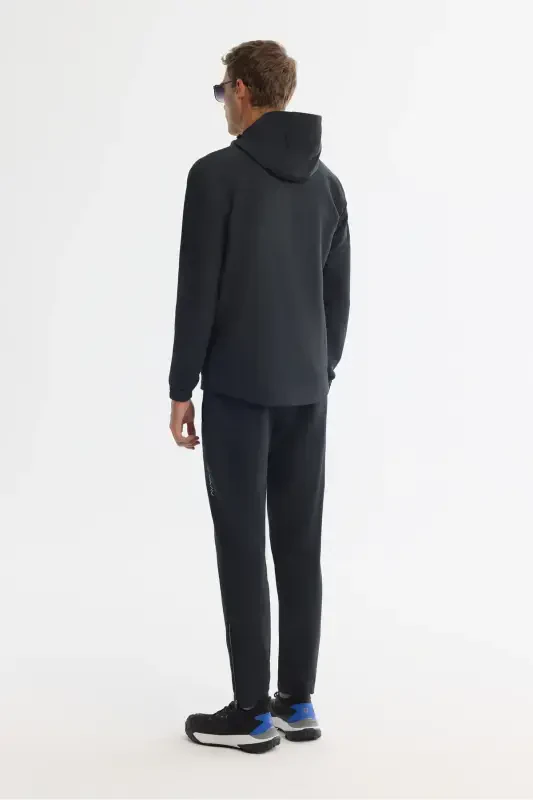 Men's Black Hoodie Zip-Up Elastane Sweatshirt - 5