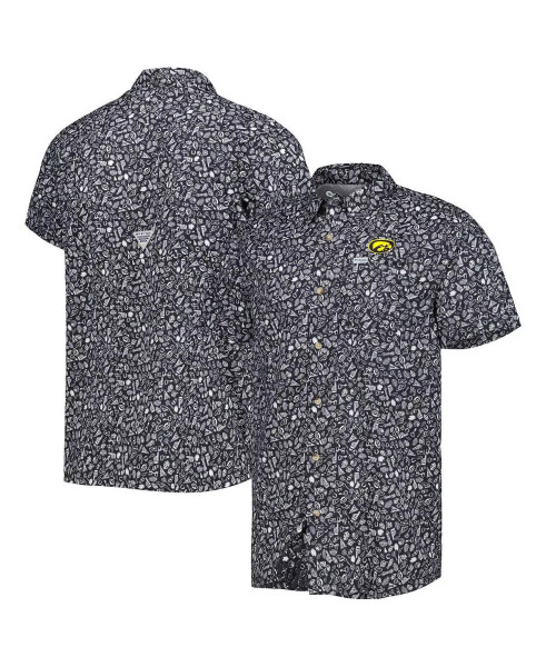 Men's Black Iowa Hawkeyes Super Slack Tide Omni-Shade Team Button-Up Shirt Black - 2