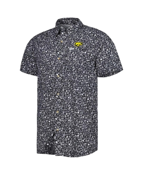 Men's Black Iowa Hawkeyes Super Slack Tide Omni-Shade Team Button-Up Shirt Black - 3