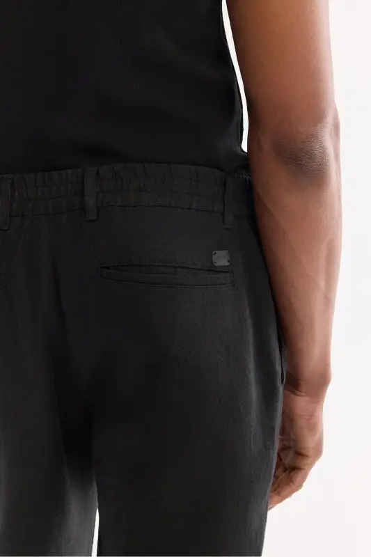 Men's Black Issos Relaxed Fit Pants with Elastic Waistband 100% Linen B003032 - 6