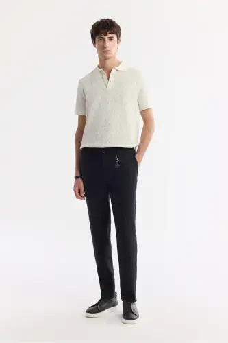 Men's Black Issos Relaxed Fit Pants with Elastic Waistband 100% Linen B003032 - 2