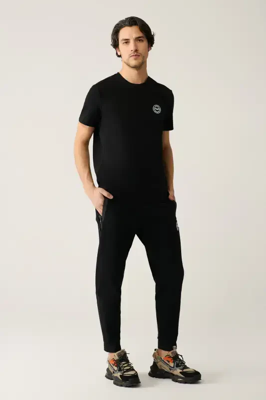 Men's Black Jersey Fabric 2 Thread Sweatpants A41y3416-Black - 1