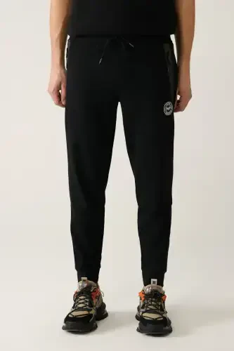 Men's Black Jersey Fabric 2 Thread Sweatpants A41y3416-Black - Modazone (1)
