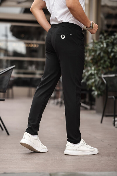 Men's Black Jogger Cut Elastic Waistband Stretch Lycra Slimfit Fabric Pants - 9