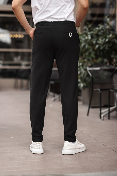 Men's Black Jogger Cut Elastic Waistband Stretch Lycra Slimfit Fabric Pants - 10