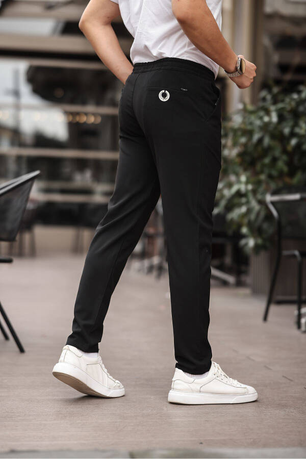 Men's Black Jogger Cut Elastic Waistband Stretch Lycra Slimfit Fabric Pants - 4