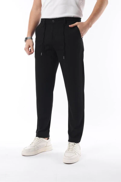 Men's Black Jogger Cut Elastic Waistband Stretch Lycra Slimfit Fabric Pants - İDS COLLECTİON