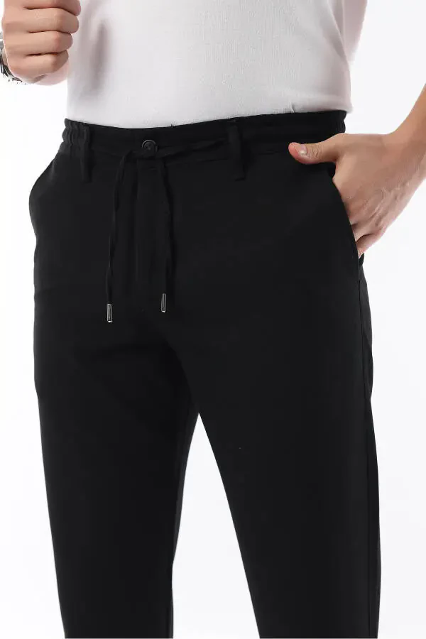 Men's Black Jogger Cut Elastic Waistband Stretch Lycra Slimfit Fabric Pants - 2