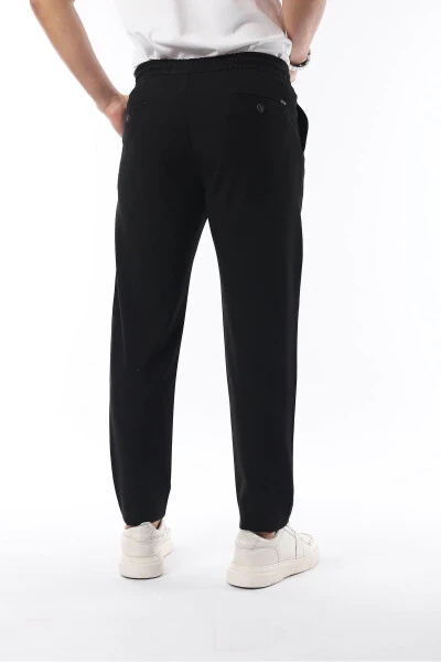 Men's Black Jogger Cut Elastic Waistband Stretch Lycra Slimfit Fabric Pants - 5