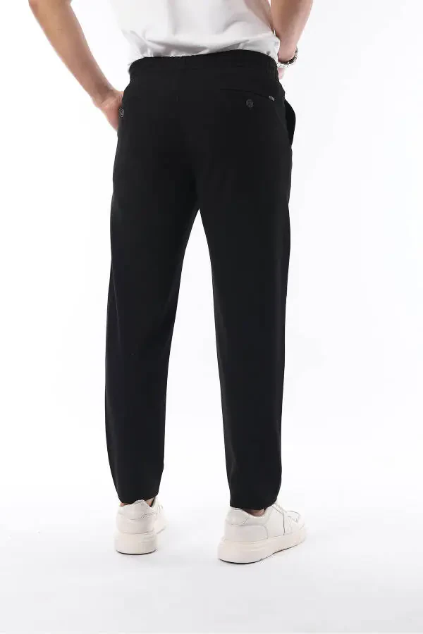 Men's Black Jogger Cut Elastic Waistband Stretch Lycra Slimfit Fabric Pants - 5