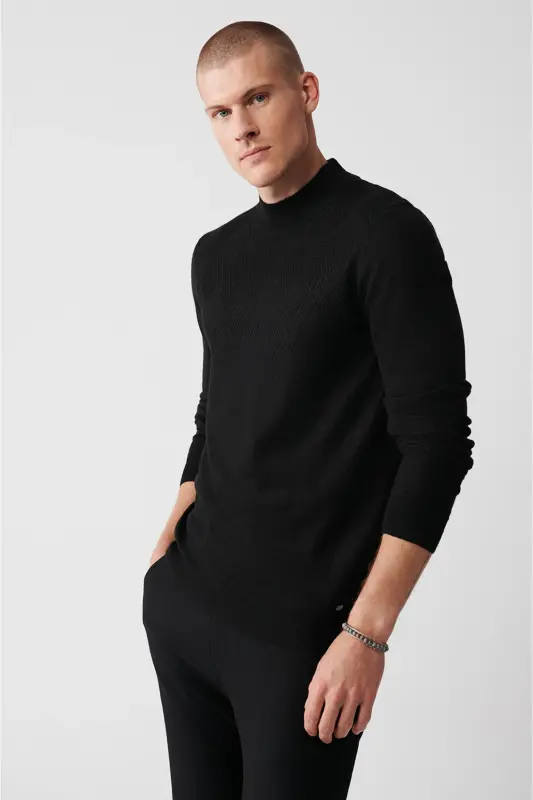 Men's Black Knit Sweater - AVVA
