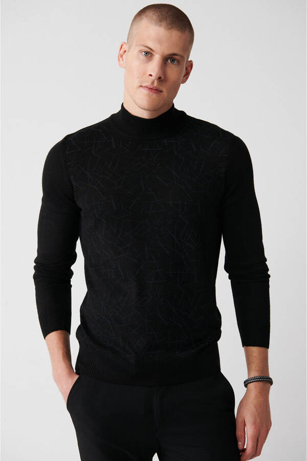 Men's Black Knit Sweater - 1