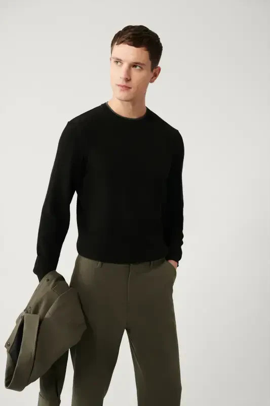 Men's Black Knit Sweater - AVVA