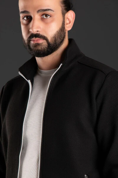 Men's Black Knitted Cardigan - ZEKİ ÖZER (1)