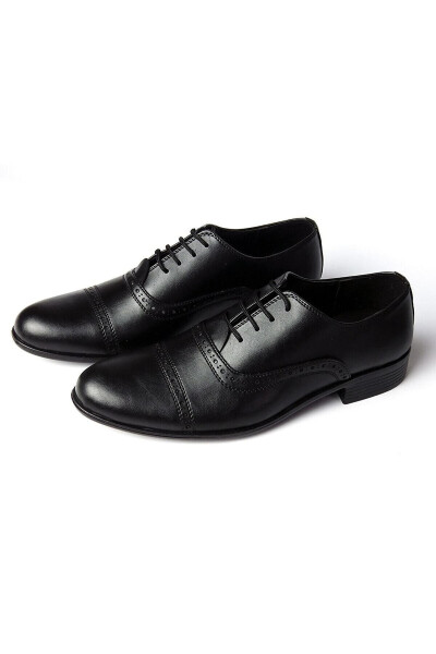 Men's Black Leather Classic Wedding and Everyday Shoes 573-2 - 4