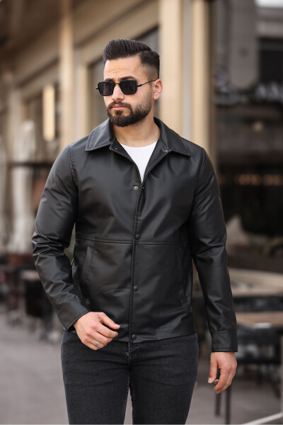 Men's Black Leather Jacket - 3